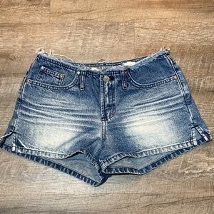 Paris Blues distressed acid washed raw edge denim jean shorts size 5